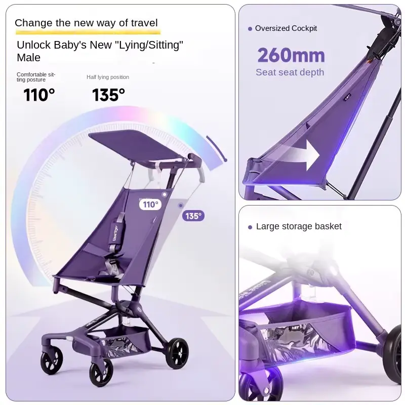 Wholesale Stroller Portable Pocket One Key Foldable Reclining Lightweight Airline - HONYON