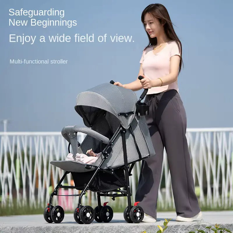 Wholesale Stroller Lightweight Foldable 4-wheel With Reclining Breathable Backrest One-key product image 3 - HONYON
