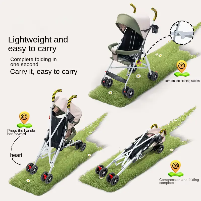 Wholesale Stroller Lightweight Foldable Stainless Steel Portable Reclining Umbrella product image 3 - HONYON