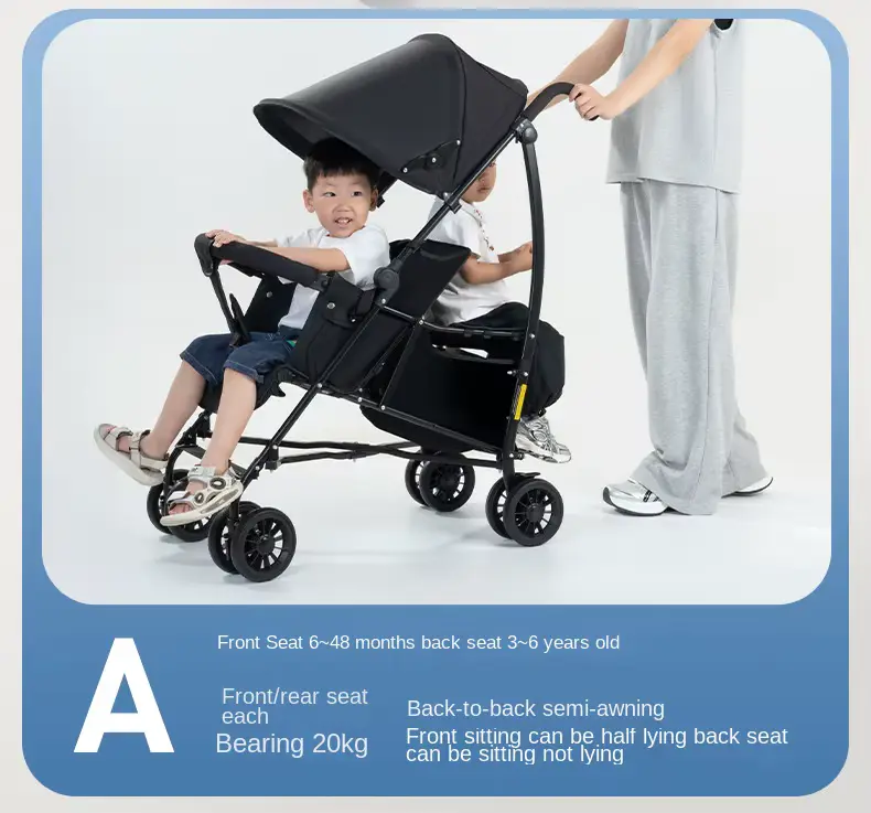 Wholesale Stroller Seat Compact Fold Tandem Double Reclining Lightweight Travel product image 3 - HONYON